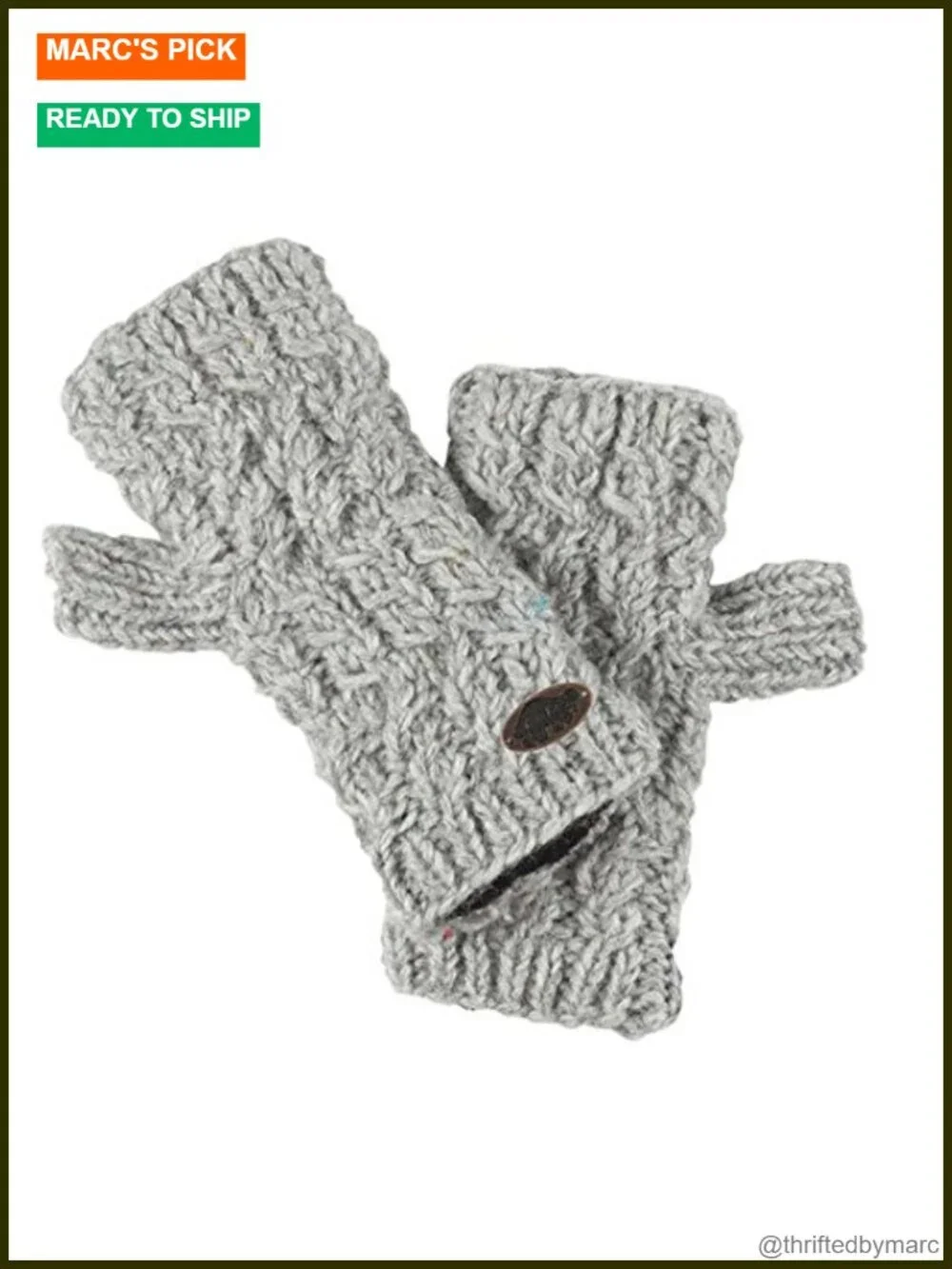 Hand Knit Wool Fingerless Mittens One Size Fleece Lined Winter